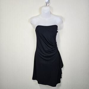 Y2K CACHE Strapless Mini Dress L Black Formal Cocktail Dance VTG Draped USA 90s